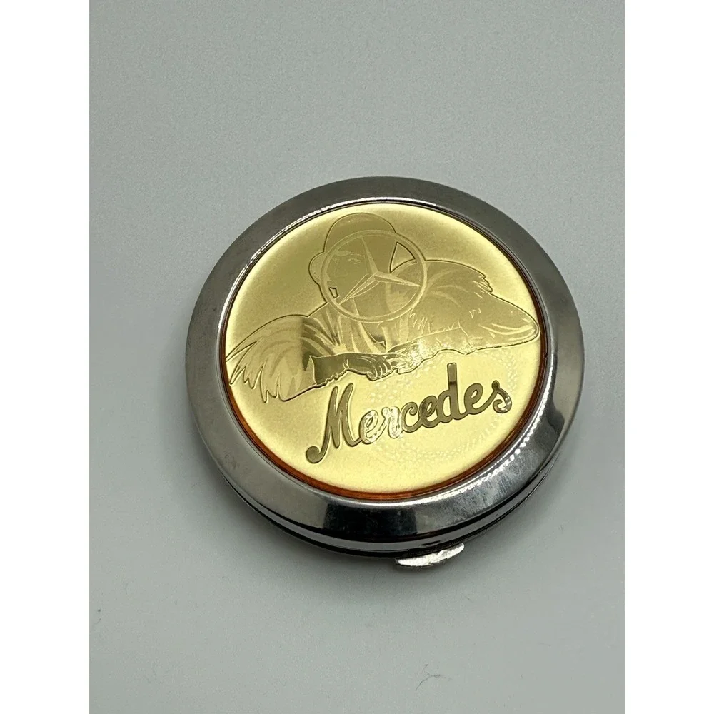 Classic Collection Round Compact Pocket Mirror Mercedes-Benz Goldtone Silvertone
